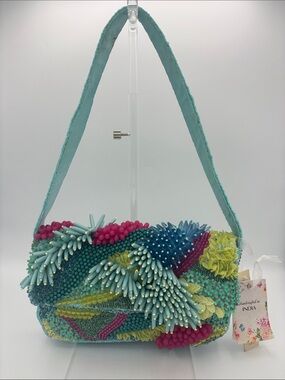 Made in India Coral Reef Beaded Shoulder Bag - Turquoise and Multicolor